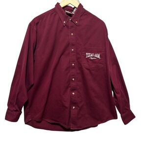 Texas A&M Aggies Button Shirt Mens XL Red Oak‎ Maroon Embroidered Logo College